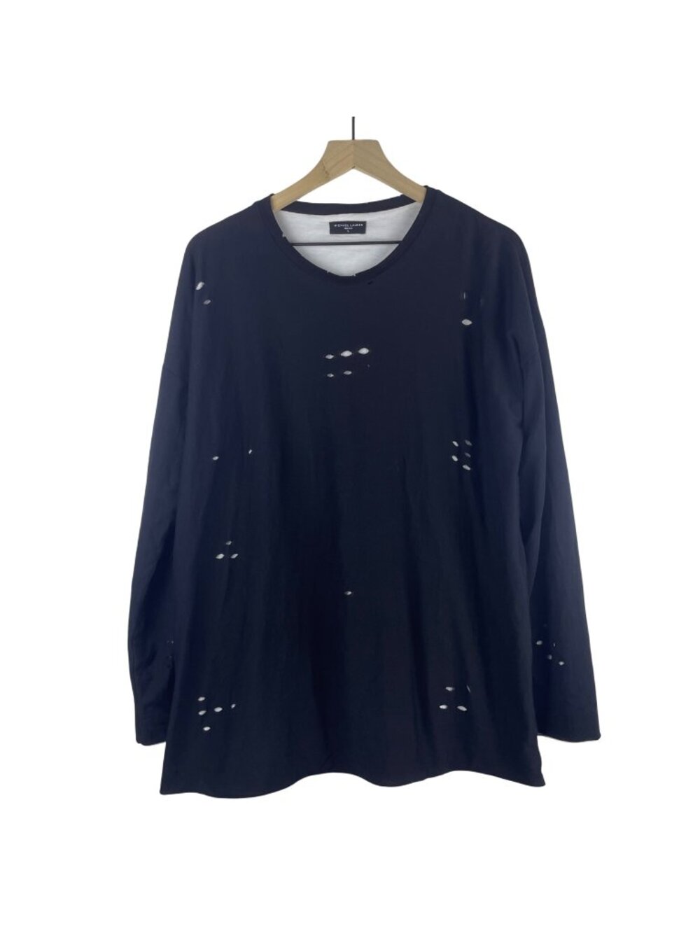 Michael Lauren Distressed Black Long Sleeve Supima Cotton T-Shirt Large Revolve - Picture 1 of 9
